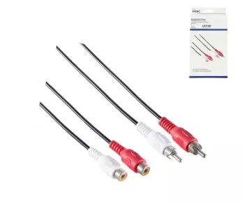 DINIC audio predĺženie, 2x RCA konektor na 2x RCA zásuvku, 5 m, čierna